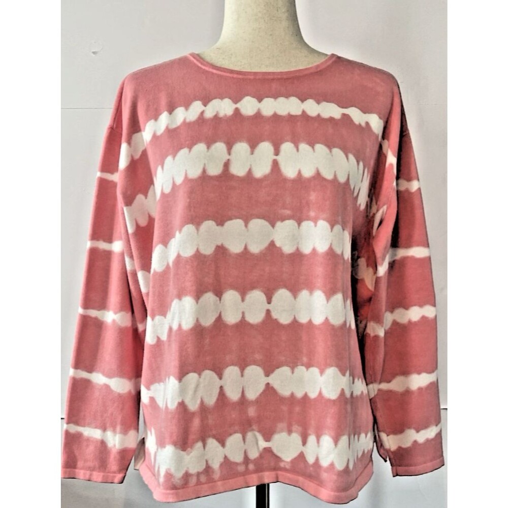 Lands End women pink & white patterned long sleeve womens cozy sweater sz XL